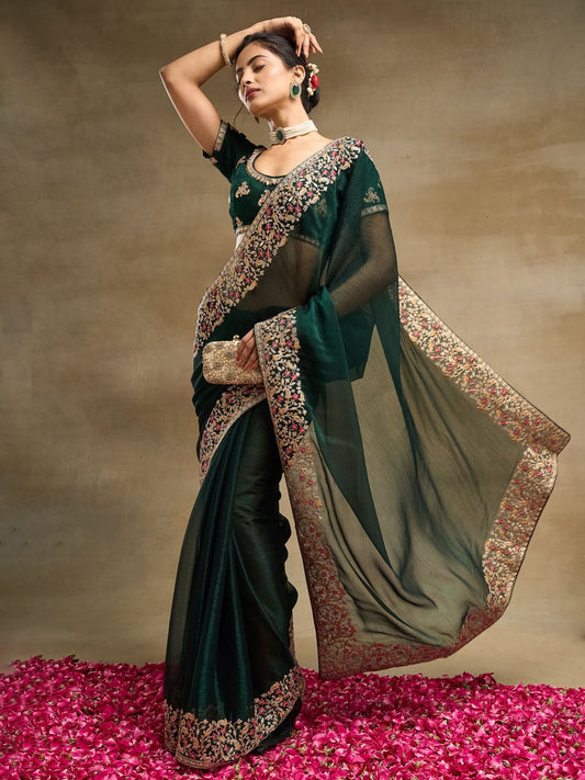 kasee Embroidered Solid Silk Blend Saree