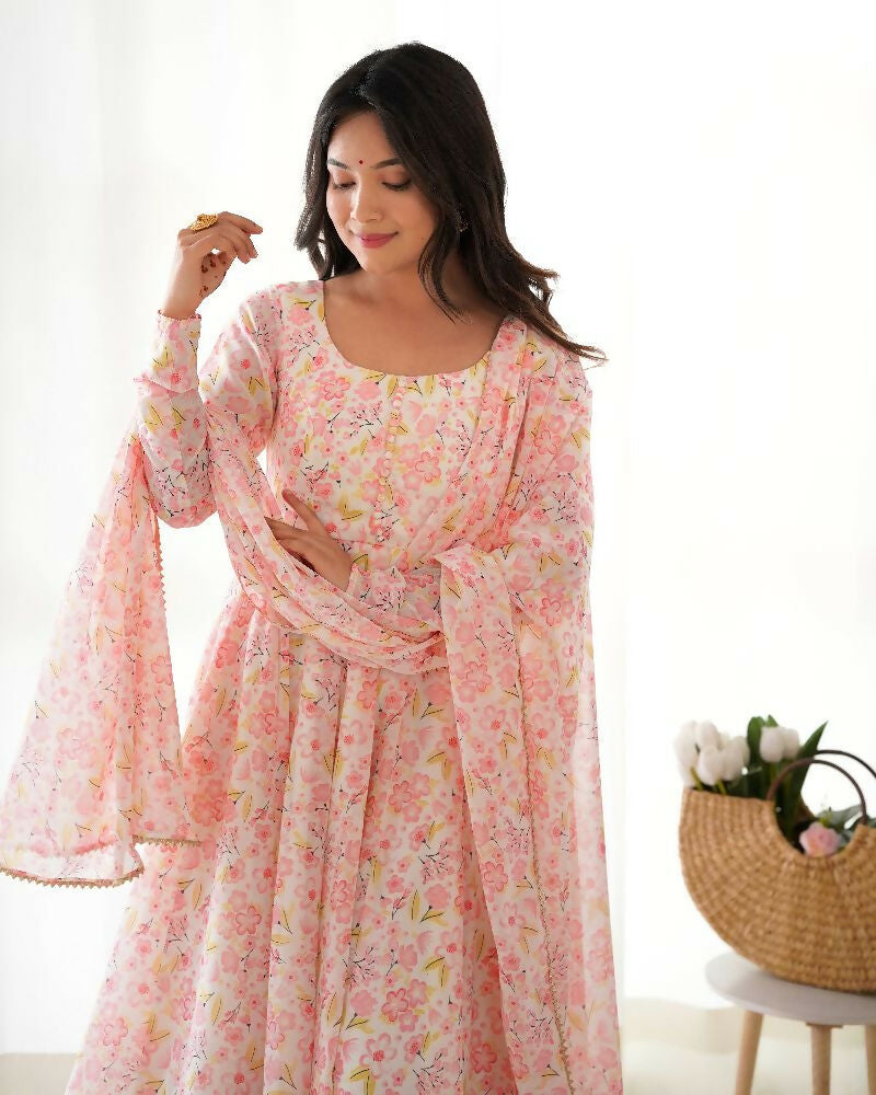 Joban Fashion Peach Kurta Set Organza Sequin Embroidery Work 