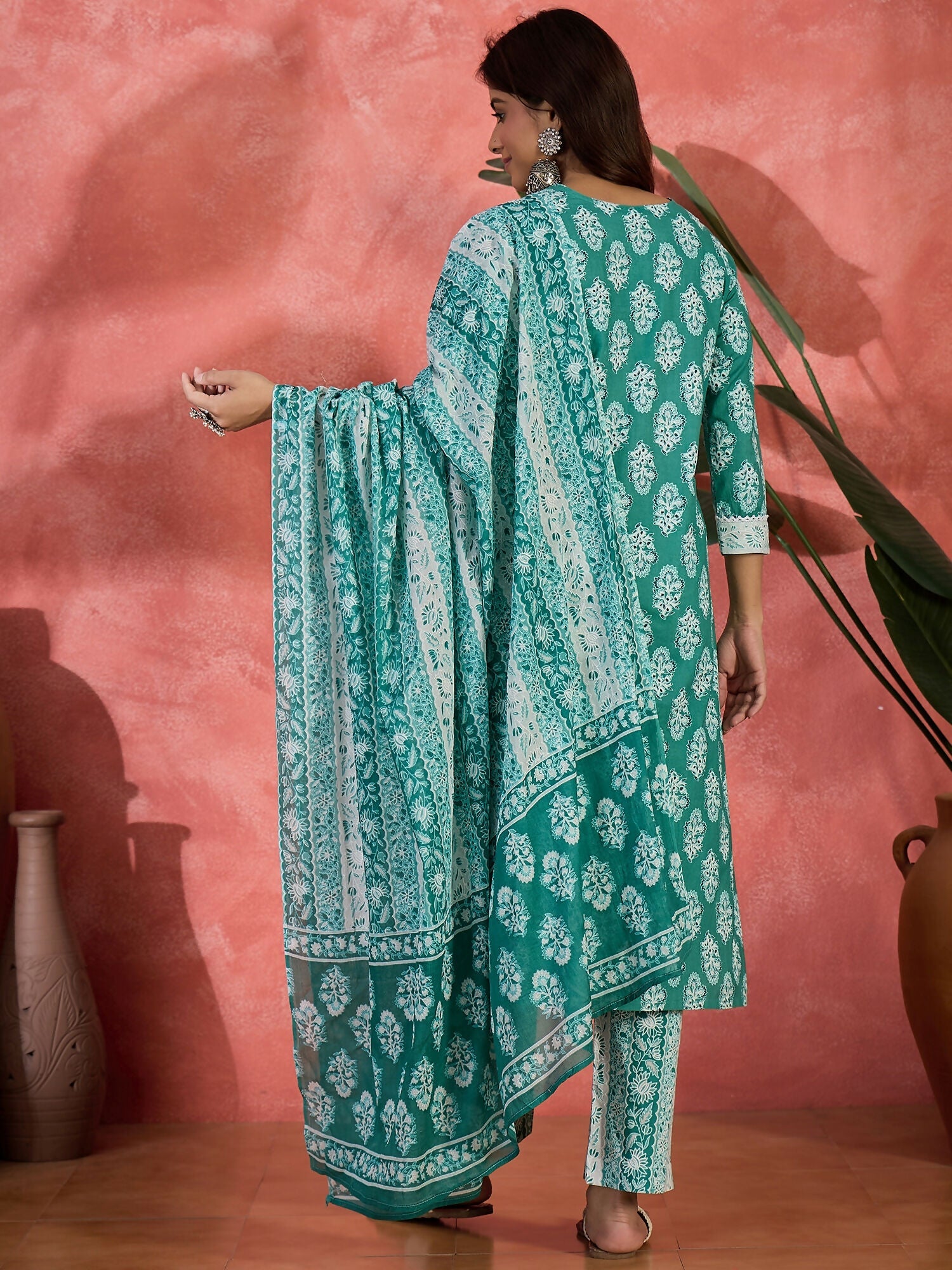 Joban Fashion Printed Teal Pure Cotton Kurta Set