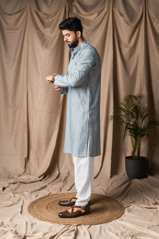 Light Blue Rayon Thread Embroidery Work Kurta Set - Mahotsav