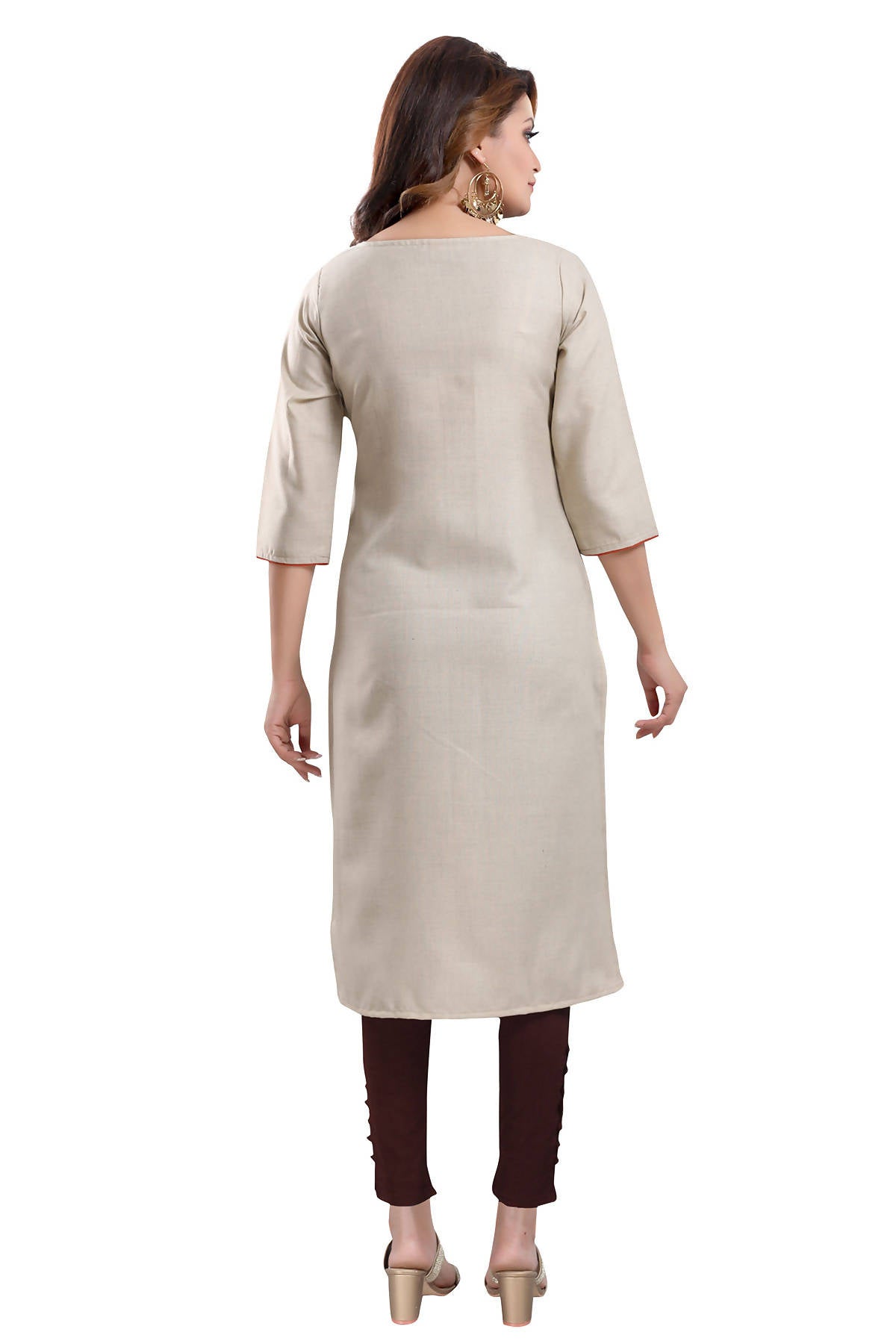 Snehal Creations Boastful Beige Color Casual Cotton Ladies Kurti With Embroidery