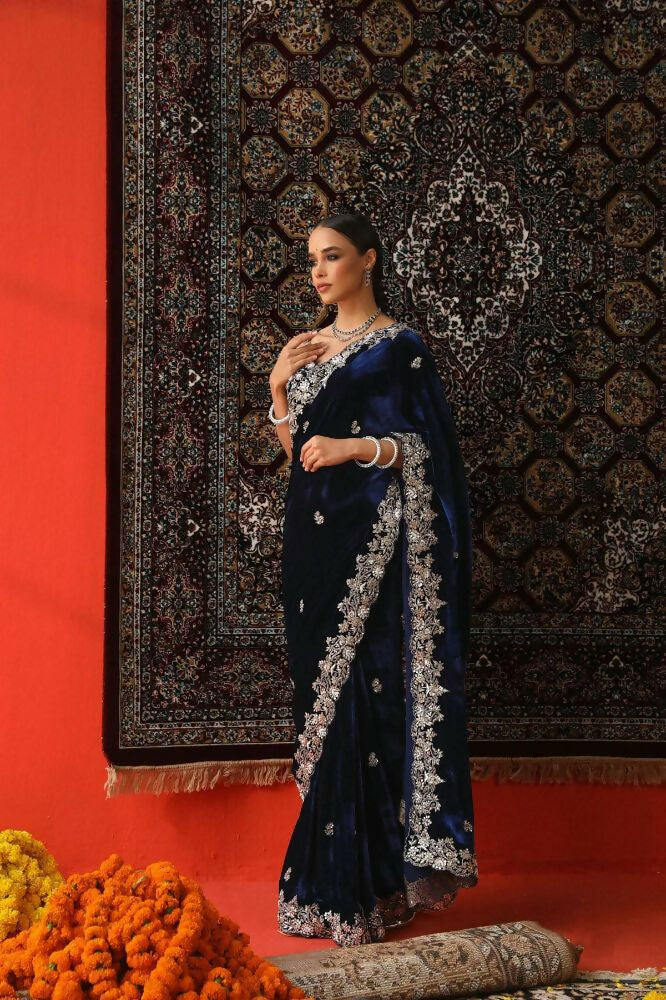 Joban Fashion Royal Blue 9000 Velvet Party Wear Sarees