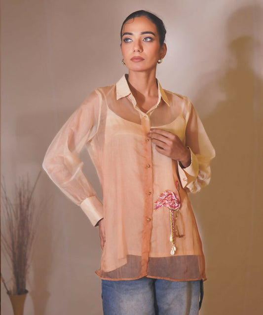Timaraa Flamingo Whisper Ombre Organza Shirt  Grab2Buy Timaraa Grab2Buy