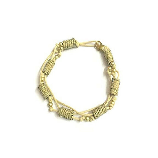 Tiaraa Cream Golden Braided Fashion Bracelet 