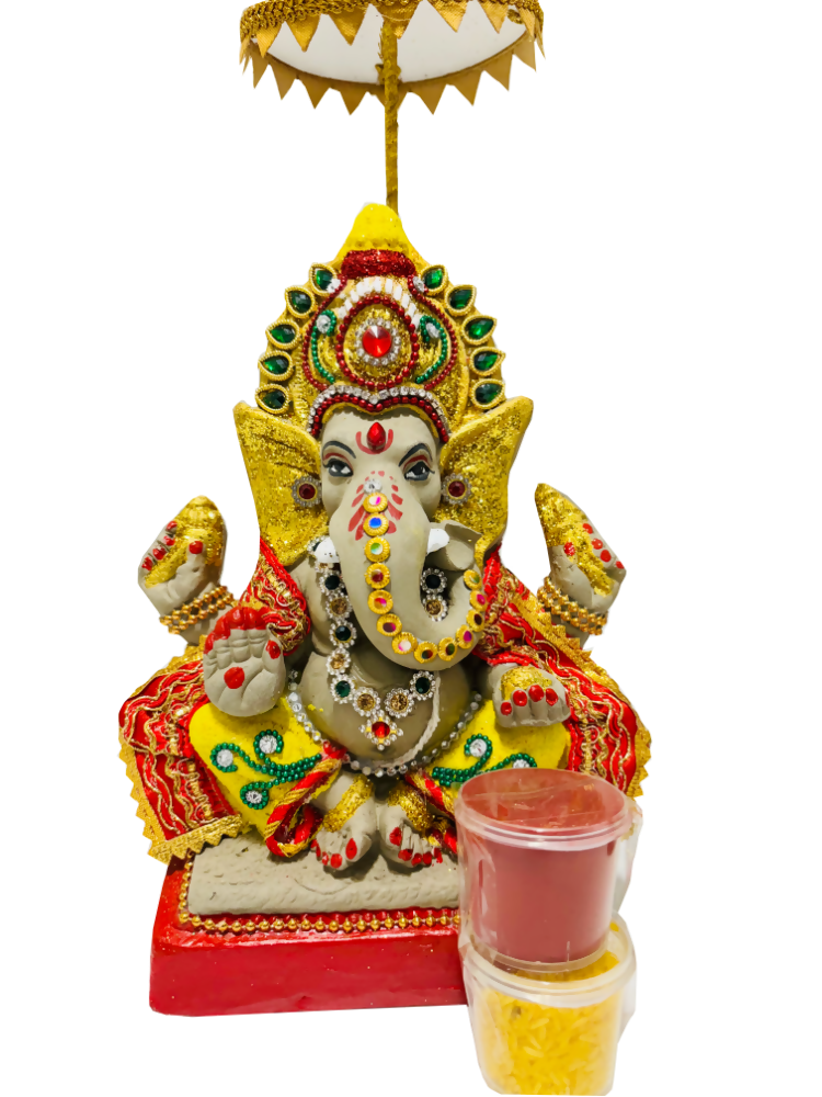 Eco-Friendly Ganesh Idols (Non-Toxic Colors) With Chatri, Kumkum & Akshat | Swadesiicart