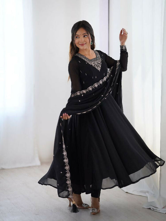 Joban Fashion Black Kurta Set Georgette Sequence Embroidery Work