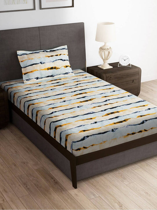 Story@home Arena Cream-Coloured & Grey Printed 180 TC Bedsheet & Pillow Covers 