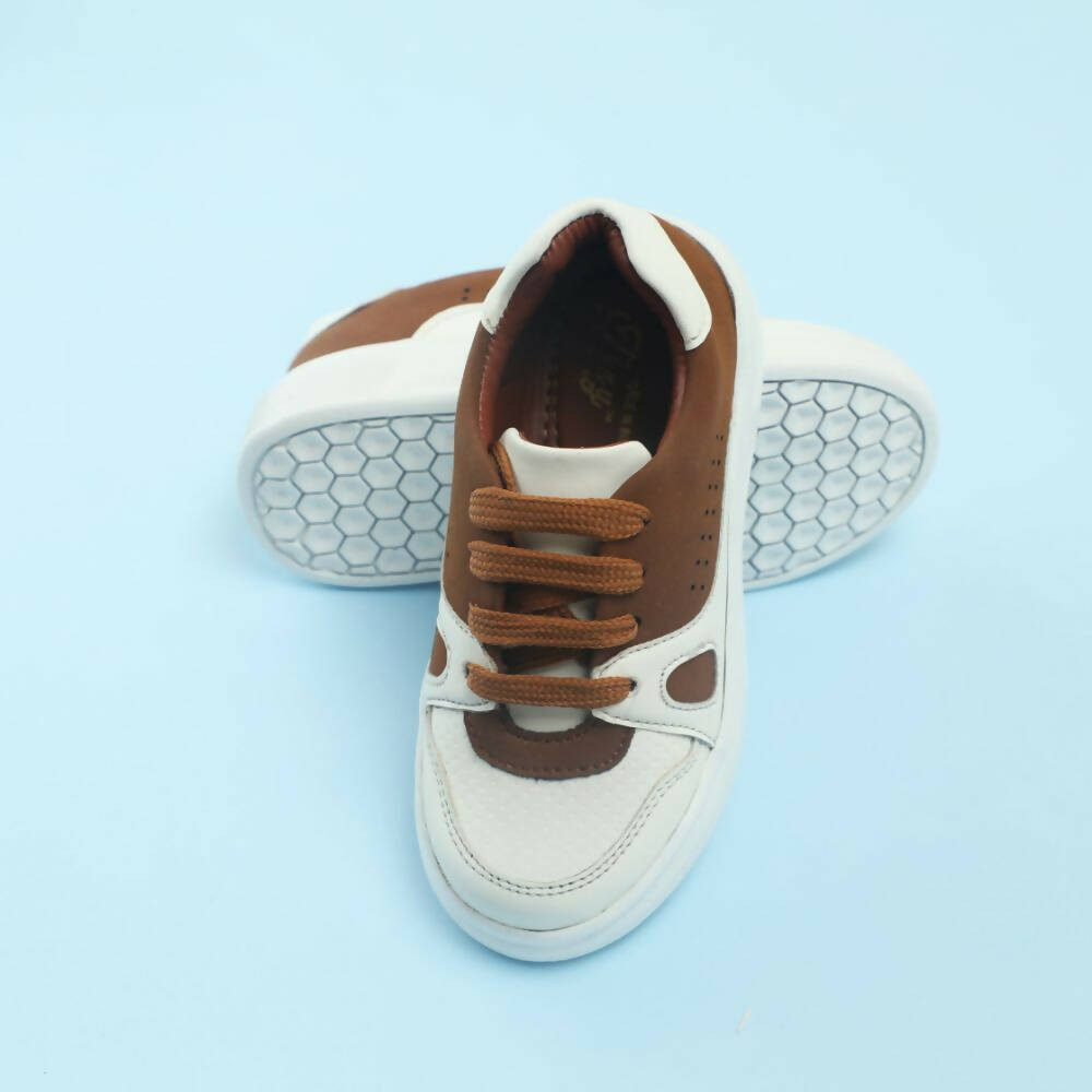 Tiny Bugs Boys Lace Up Casual Shoes - White & Brown  Grab2Buy Tiny Bugs Grab2Buy