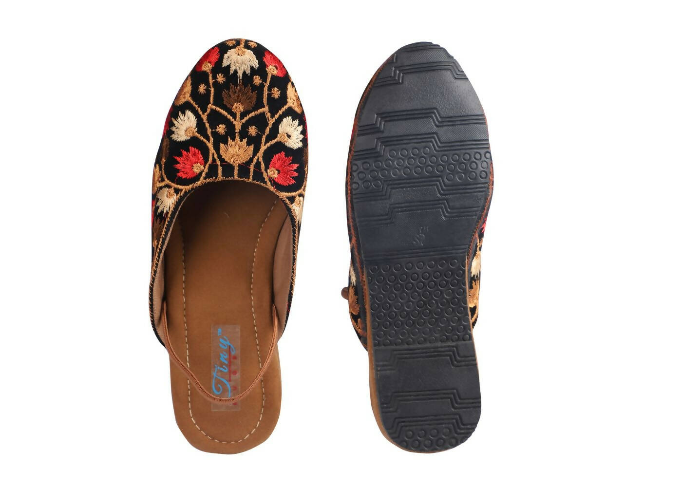 Tiny Bugs Girls Embroidered Strap Ethnic Mojaris - Black  Grab2Buy Tiny Bugs Grab2Buy