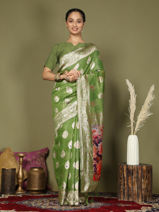 Shree Shyam Fashion Linen Cotton Green Saree