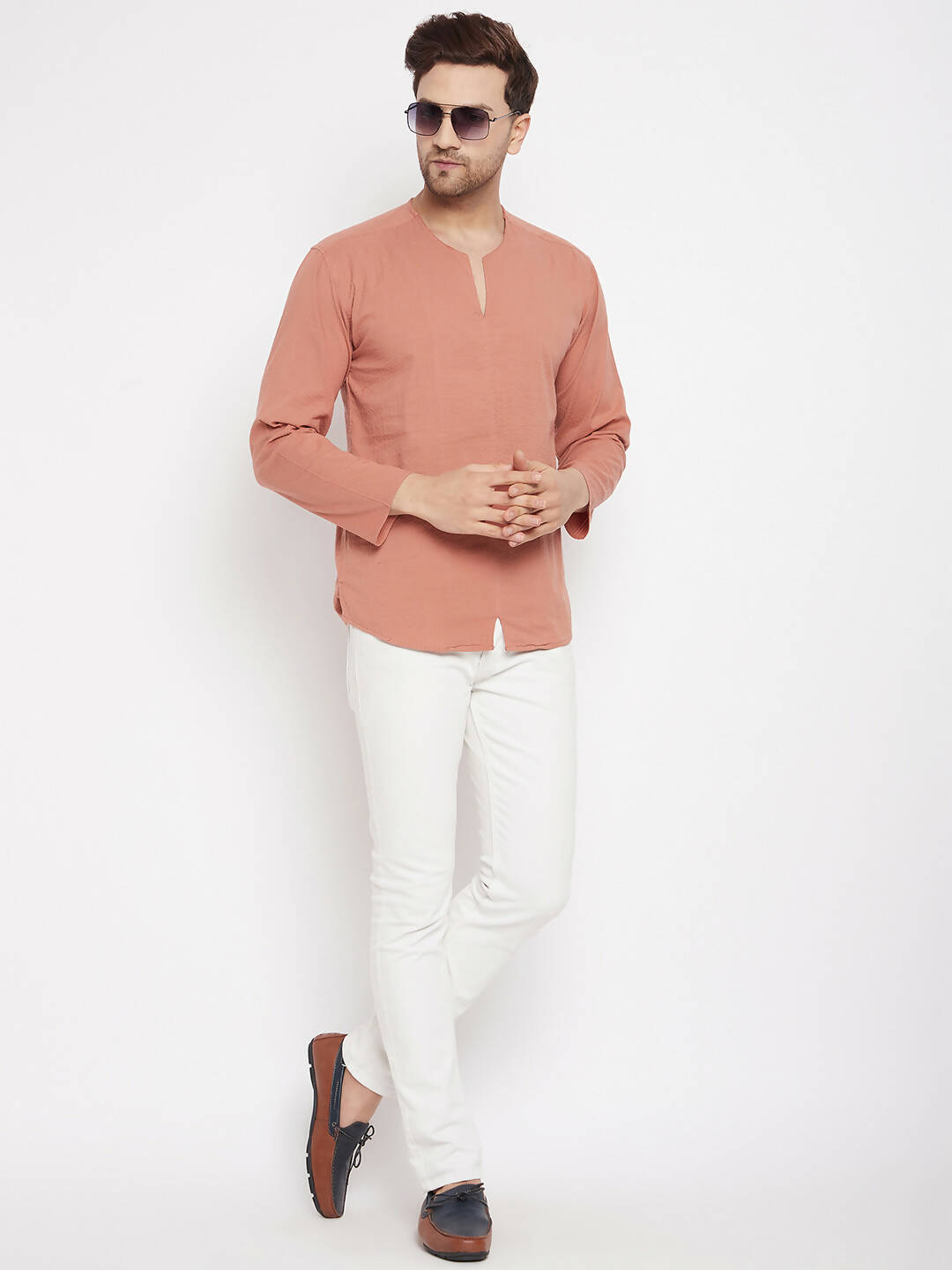 Even Apparels Brown Pure Cotton Men's Kurta With Slit Neckline 