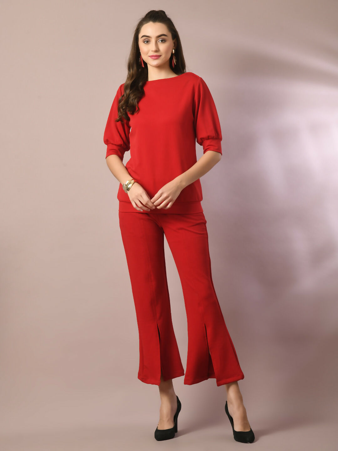 Myshka Women's Red Solid Party Parallel Trousers
