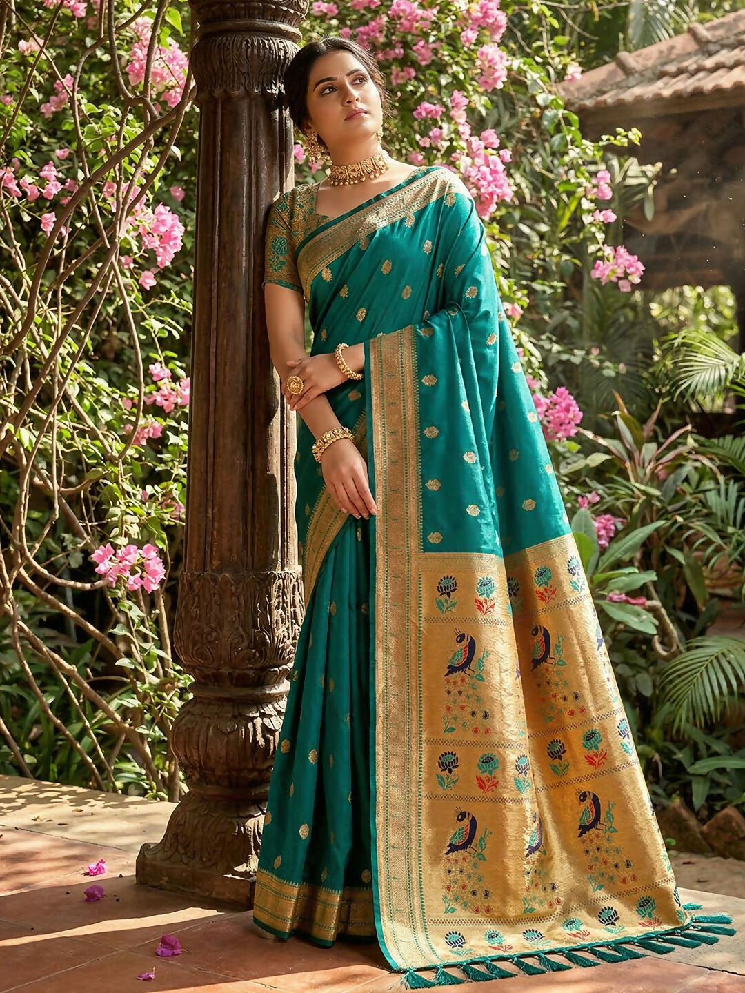 Shree Shyam Fashion Rama Green Soft Silk Saree