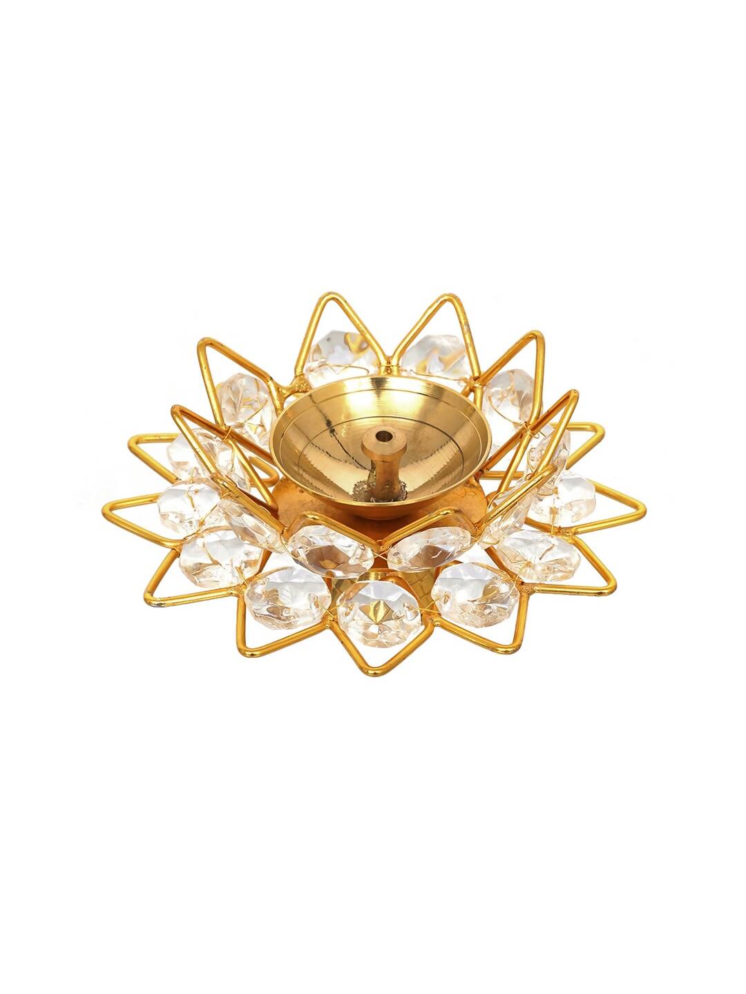 Grab2Buy Gold-Toned & White 2 Pieces Crystal Lotus Shape Brass Diyas 