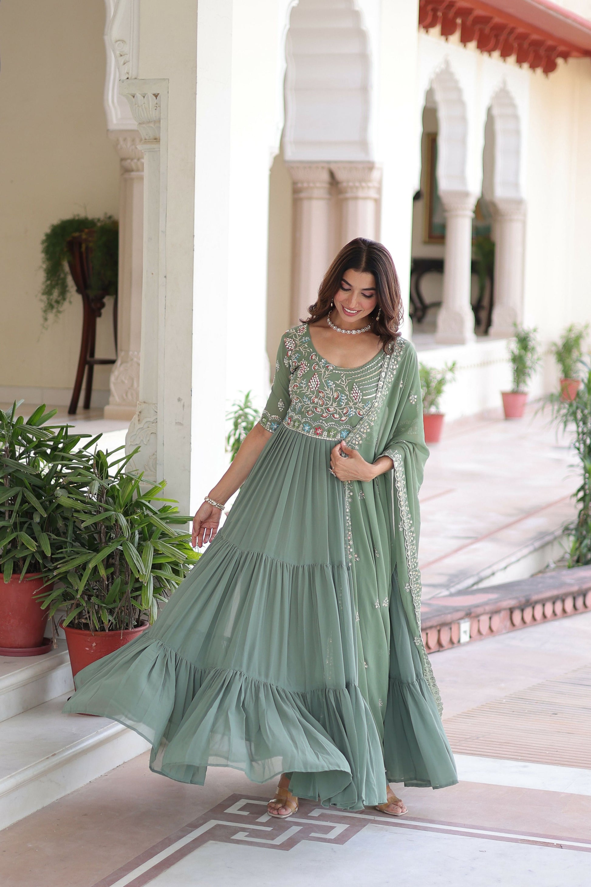Joban Fashion Pista Readymade Kurta Set With Sequence embroidery Work