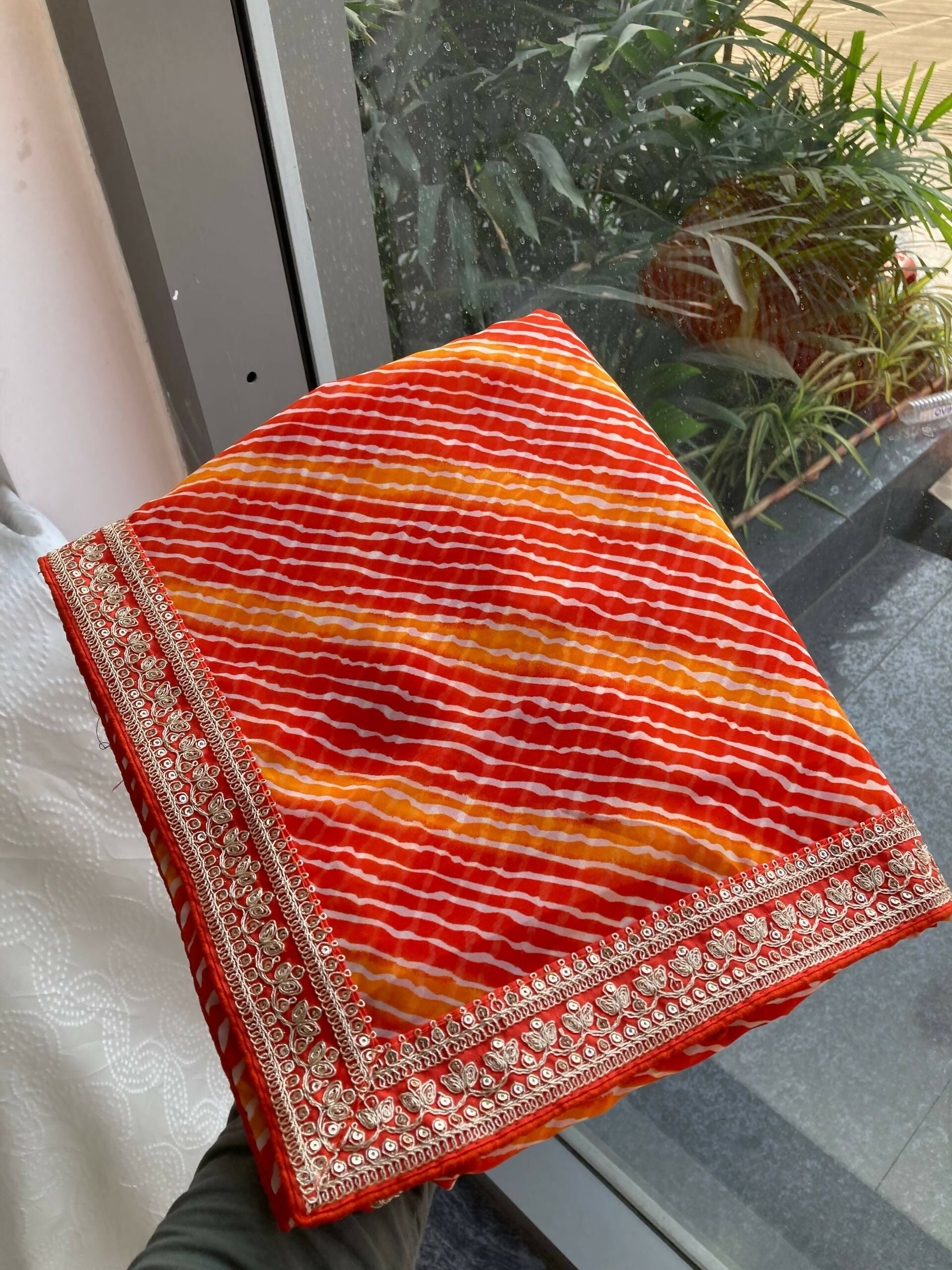 Teeya Creation New Trendy Leheriya Bandhani Georgette Saree For Daily Wear -Orange