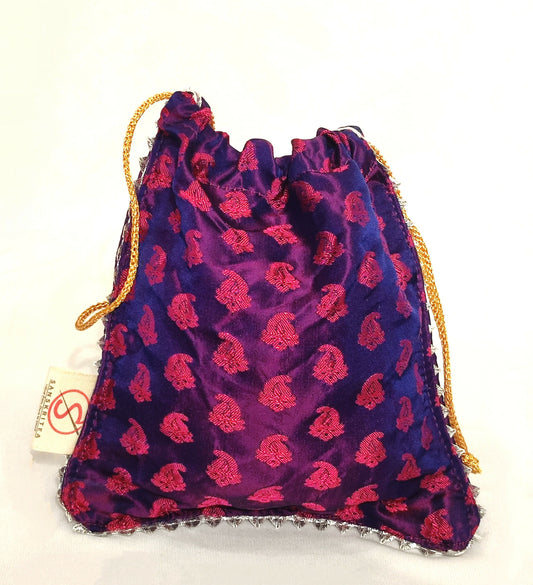 Sanskritea Brocade Drawstring potli Bag - purple