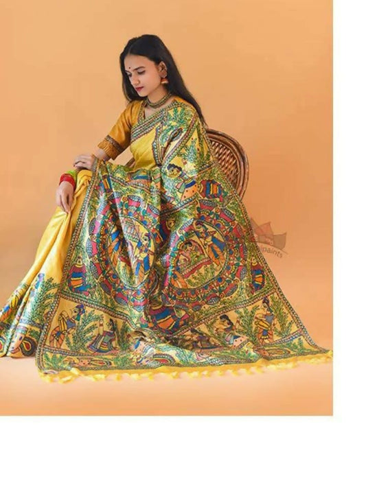 Exclusive Collection Yellow 5 Beautiful Khadi Ghicha Handloom Grab2Buy 