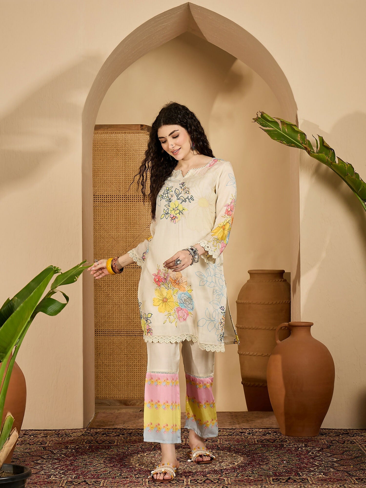 Joban Fashion Printed Cream Pure Cotton Cord Set