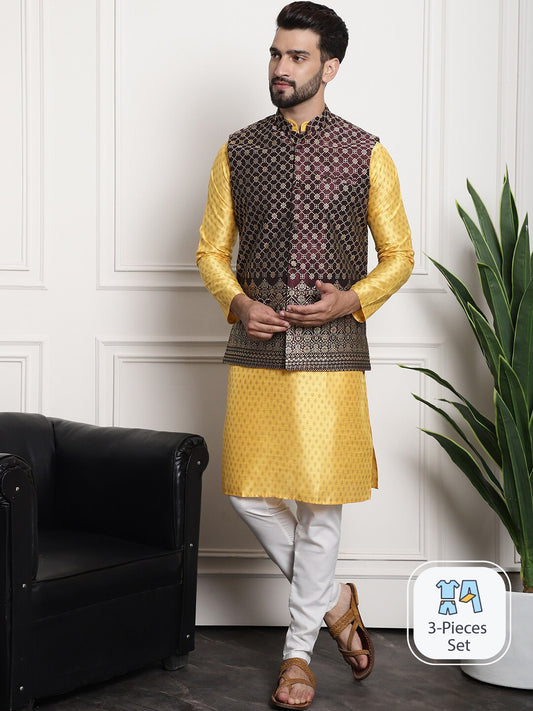 Sojanya Ethnic Motifs Printed Regular Kurta & Pyjamas With Nehru Jacket 