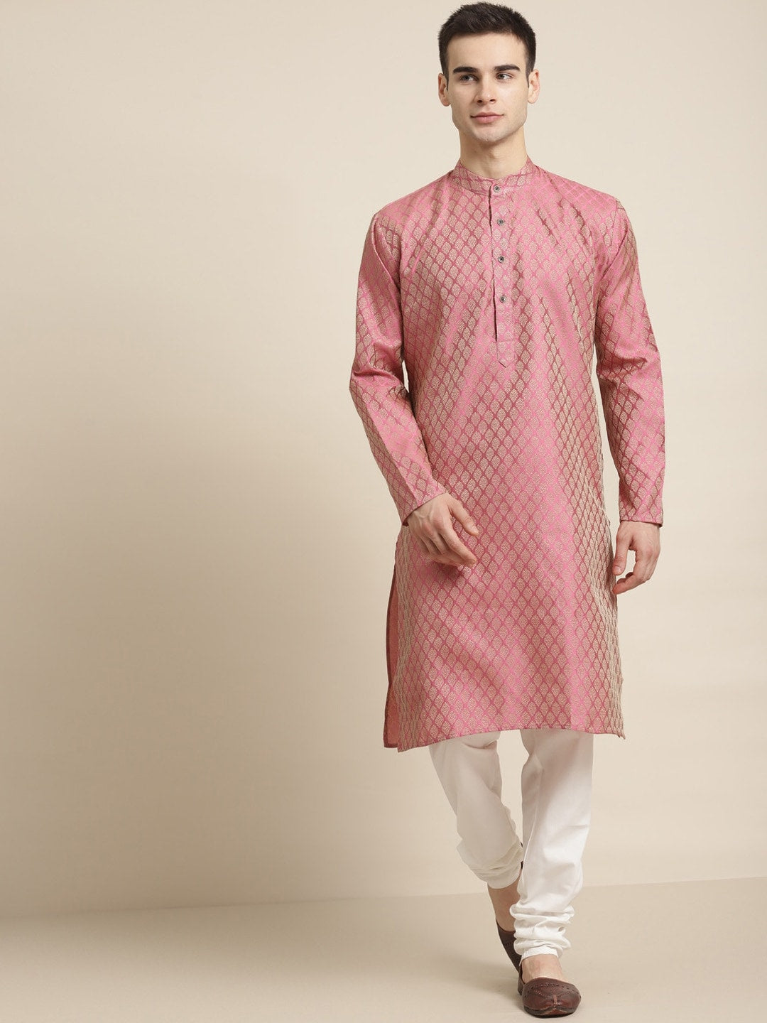 Sojanya Ethnic Motif Woven Design Mandarin Collar Straight Kurta With Churidar 