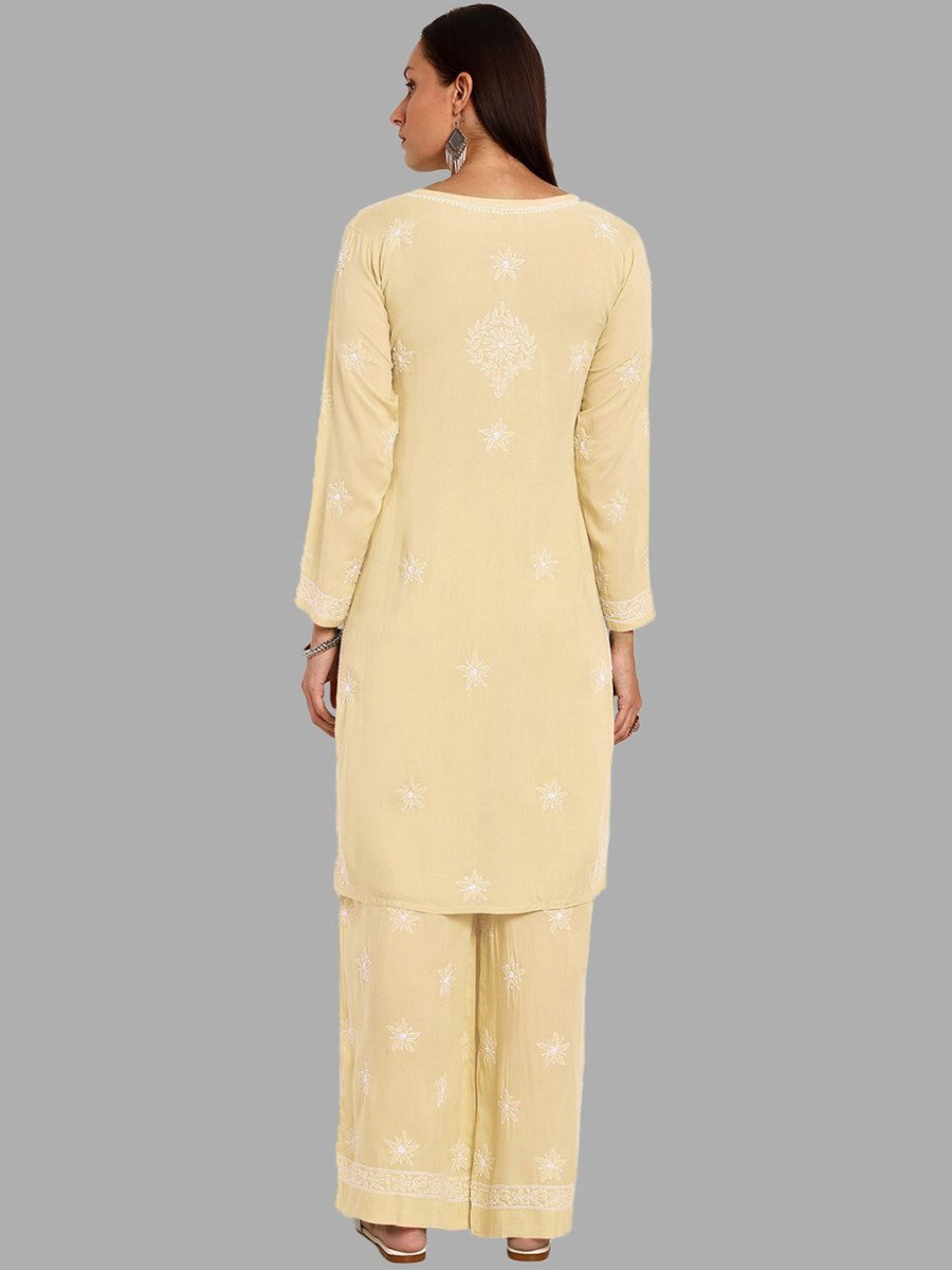 ADA Ethnic Motifs Embroidered Chikankari Straight Kurta with Palazzos 