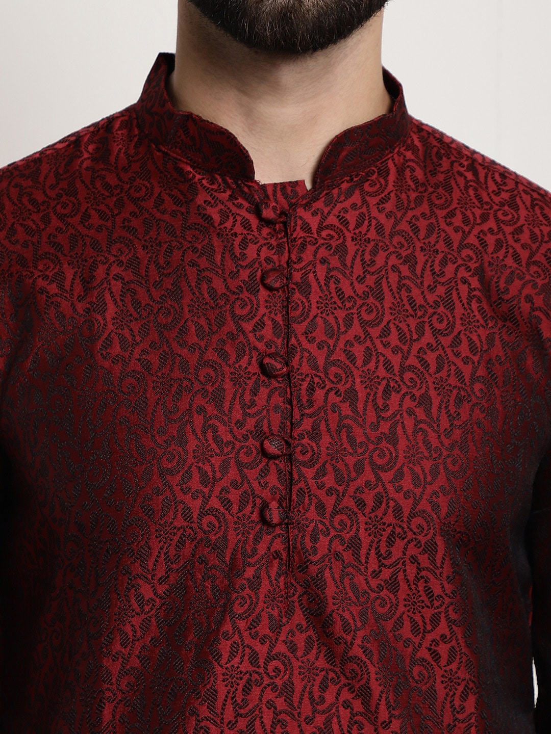 Sojanya Men Maroon Printed Straight Kurta 