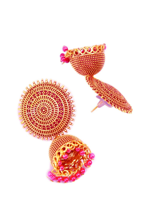 Gold-Plated Alloy Designer Brass Jhumki Earrings - The Pari - Grab2buy
