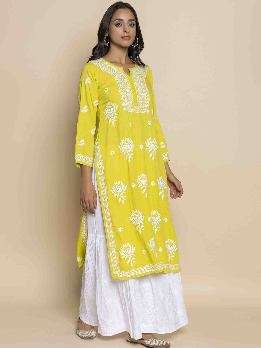 HOUSE OF KARI Floral Chikankari Embroidered Cotton Straight Kurta 