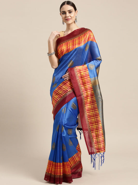 Saree Mall Blue Printed Bhagalpuri Saree