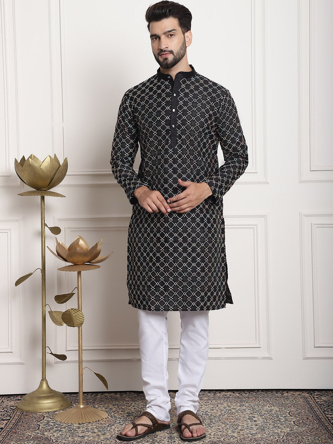 Sojanya Ethnic Motifs Woven Design Embroidered Straight Kurta & Churidar With Nehru Jacket 