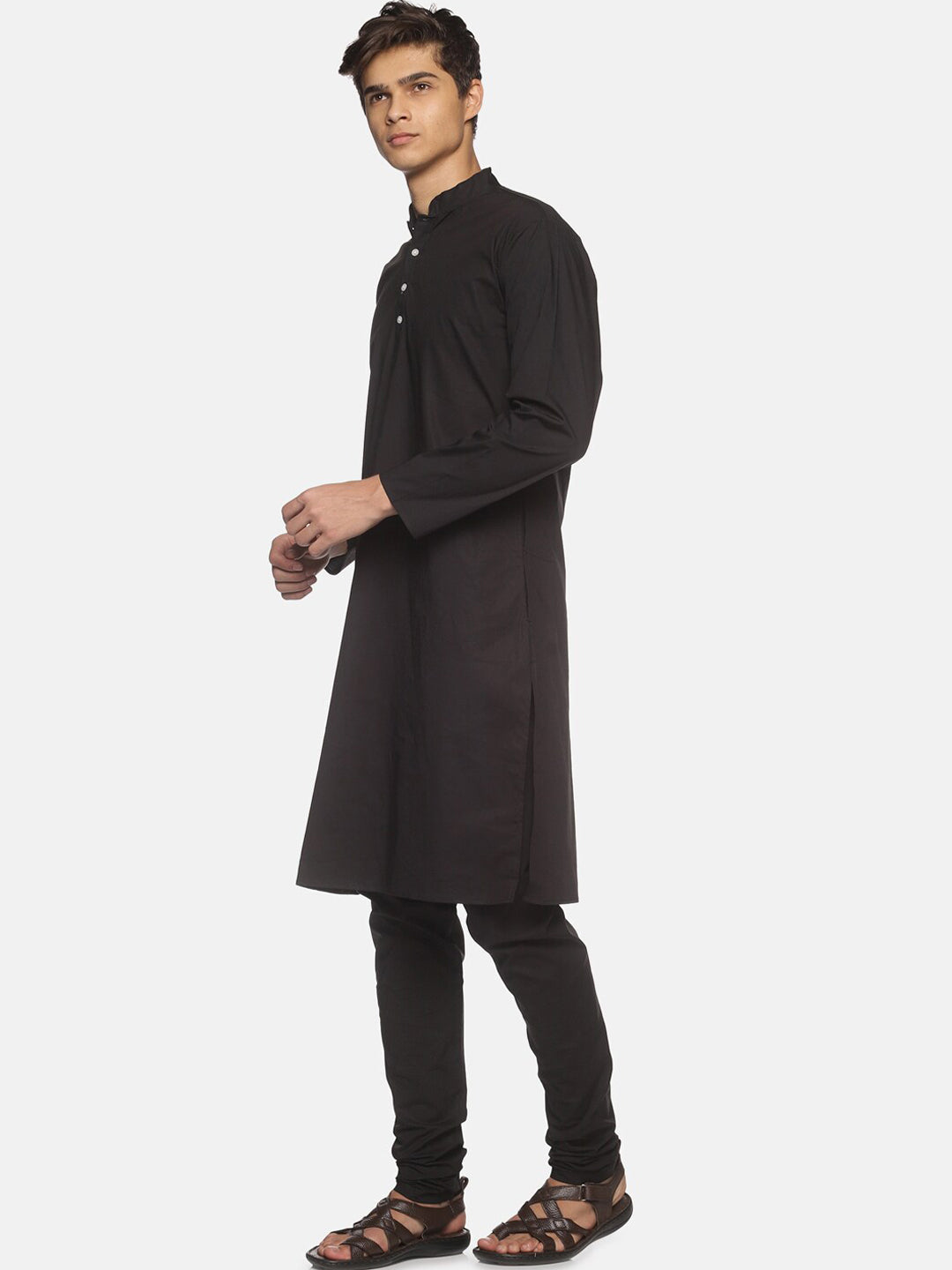 Sethukrishna Men Black Pure Cotton Kurta with Pyjamas