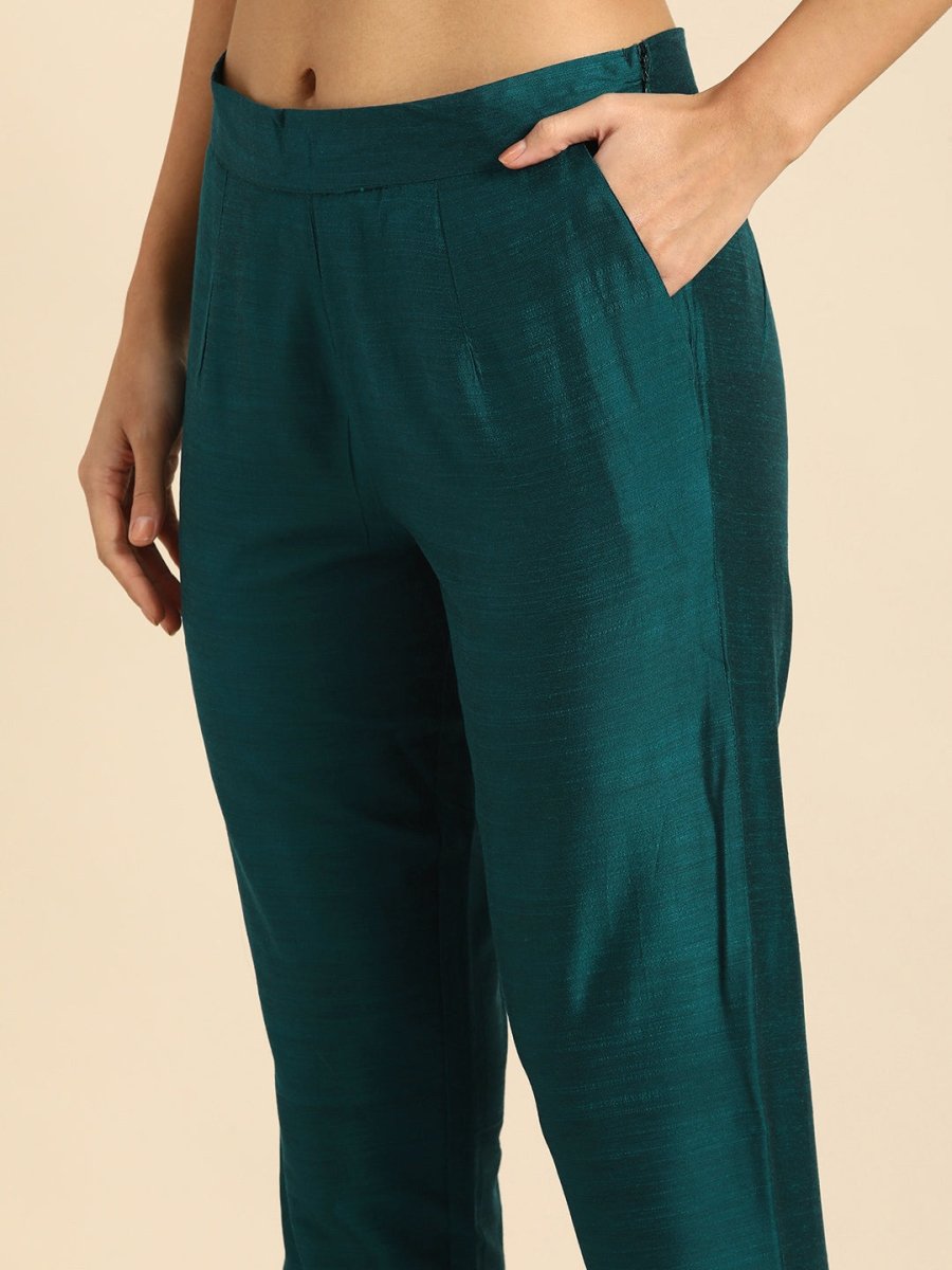 All About You Women Green & Gold-Toned Embroidered Sequinned Kurta with Trousers & Dupatta