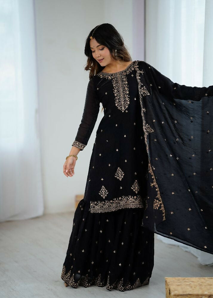 Joban Fashion White Kurta Set Silk Sequence Embroidery Work 