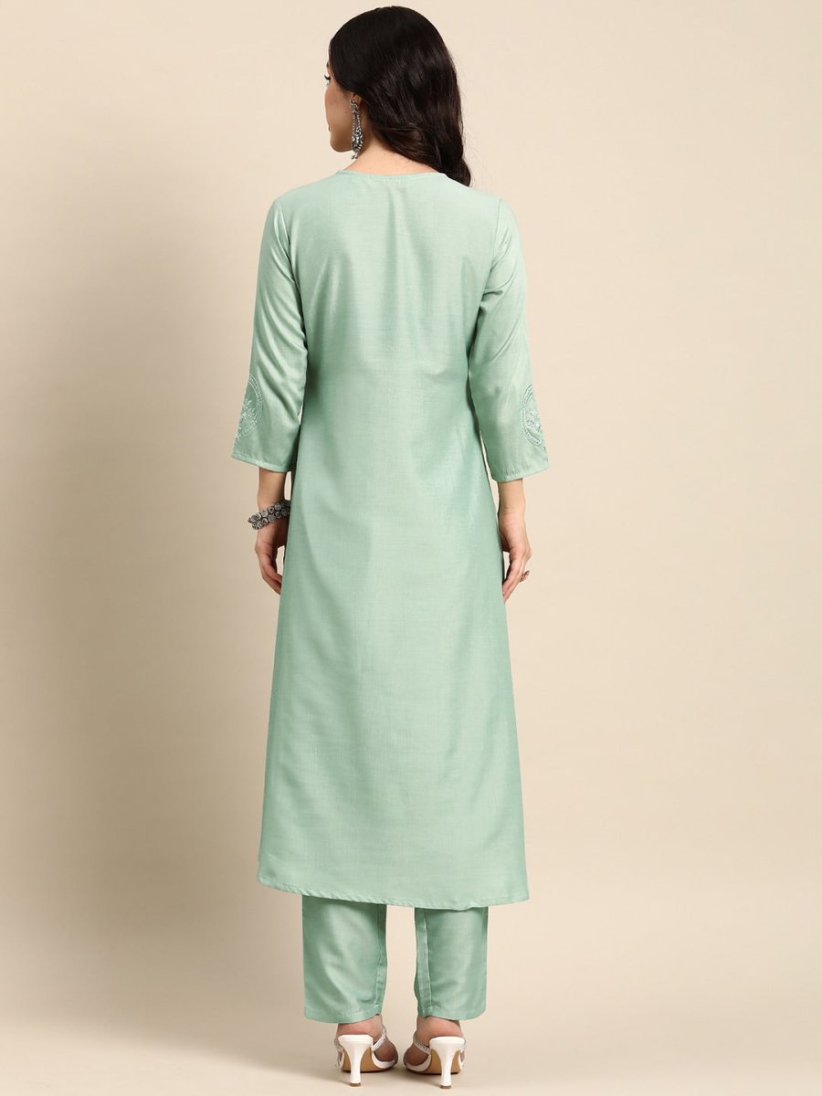 All About You Ethnic Motifs Embroidered Mirror Work Kurta With Trousers