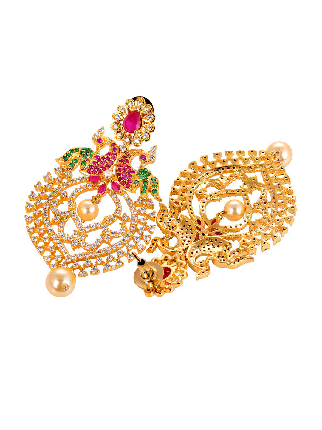 Saraf RS Jewellery Gold-Plated Green & Pink American Diamond Studded & Beaded Handcrafted Jewellery Set - Grab2buy