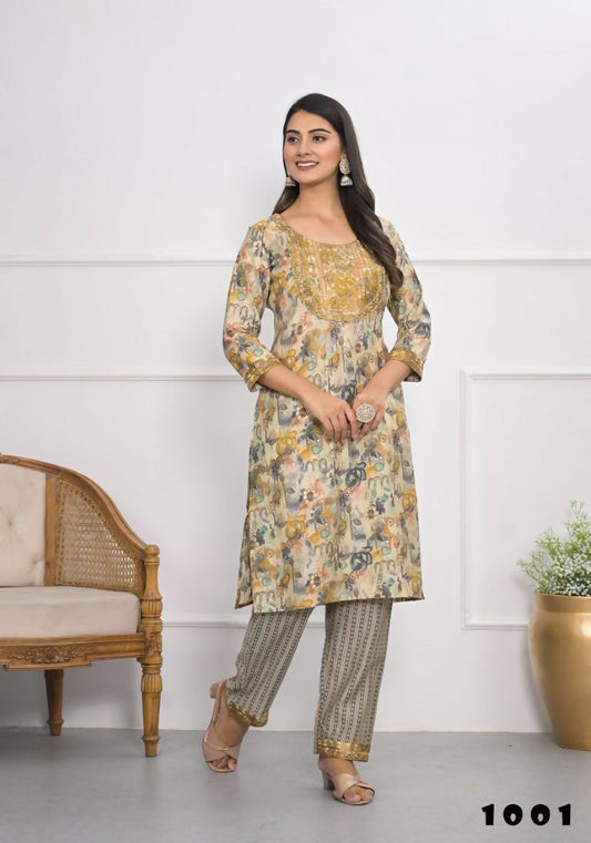 Festive Wear Ethnic Cream chanderi Stitched Suit With Dupatta - Anbazaar | Grab2Buy