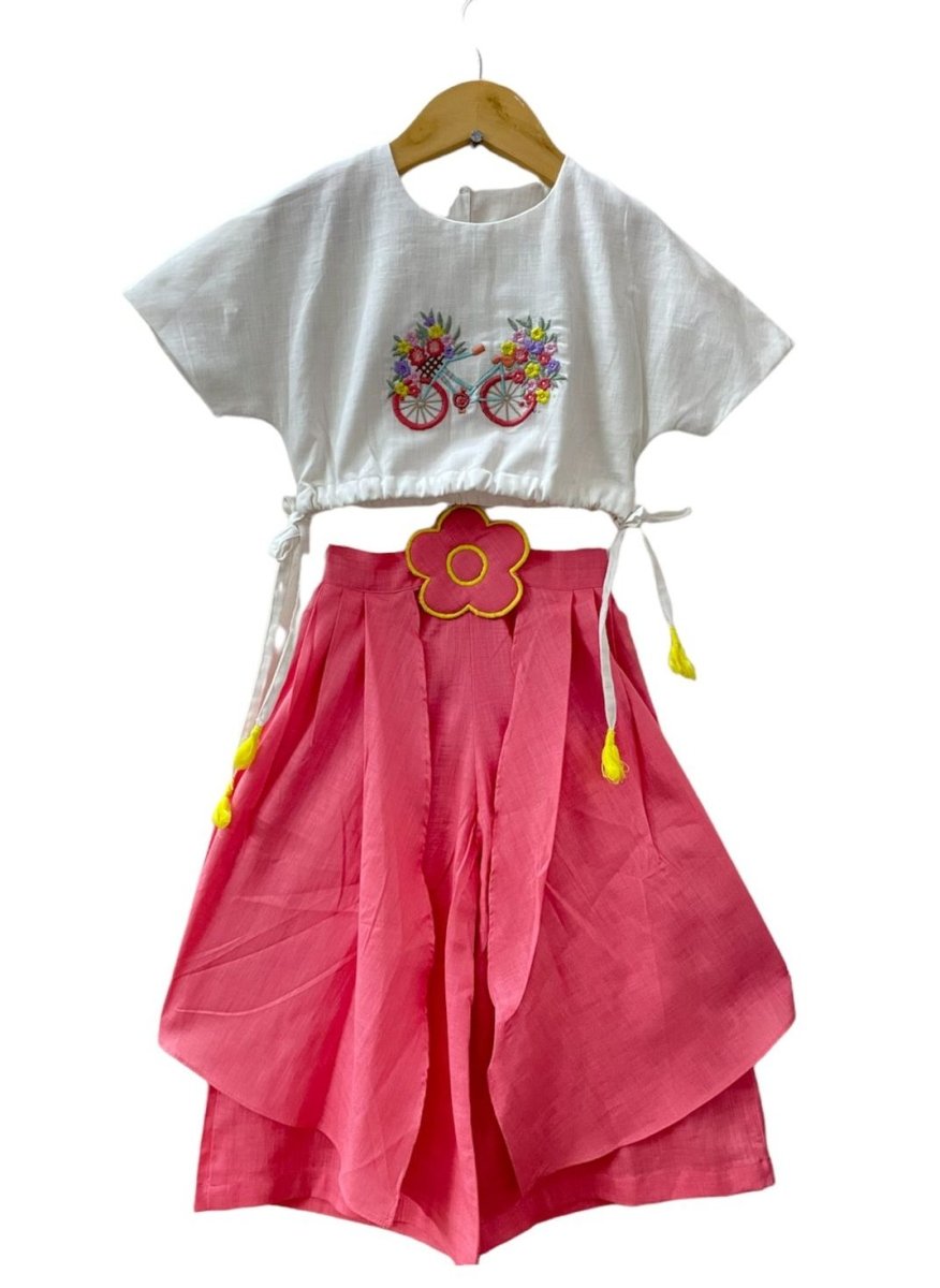 ArthLife Pink White Cycle Embroidered Co-Ord Set 
