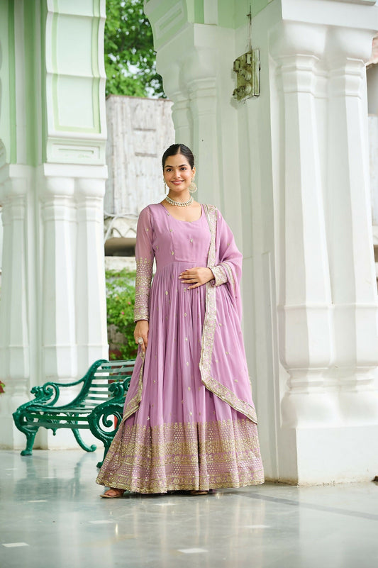 Joban Fashion Pink Georgette Sequence Embroidery Work Kurta Set