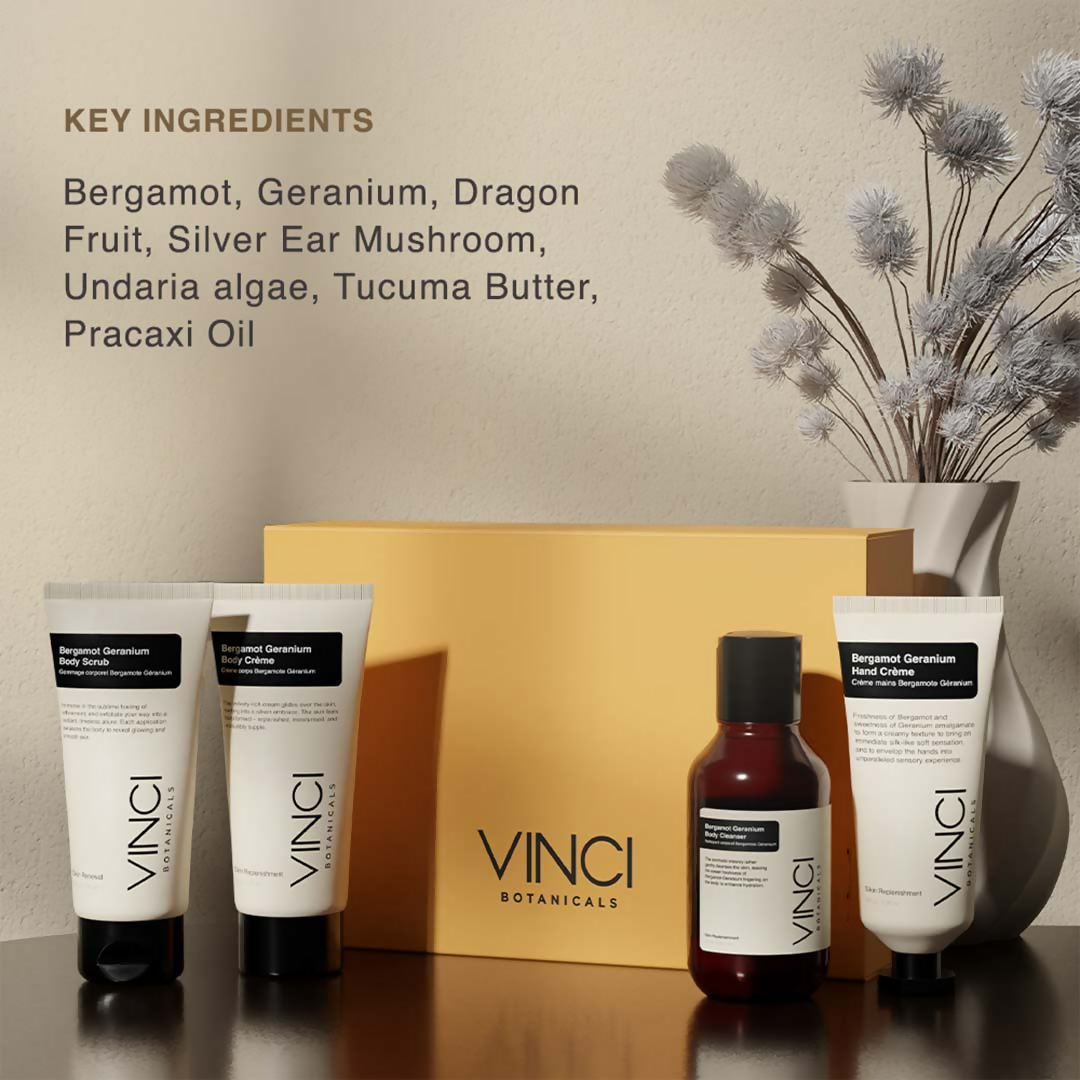 Vinci Botanicals Bergamot Geranium Bath and Body Quad Set  Grab2Buy Vinci Botanicals Grab2Buy