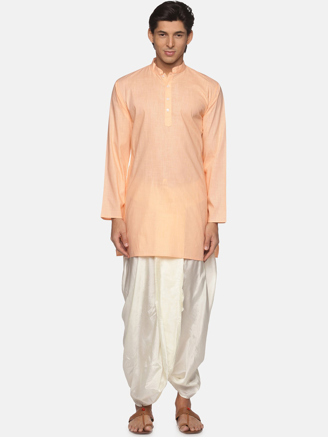 Sethukrishna Men Orange Pure Cotton Kurta with Salwar
