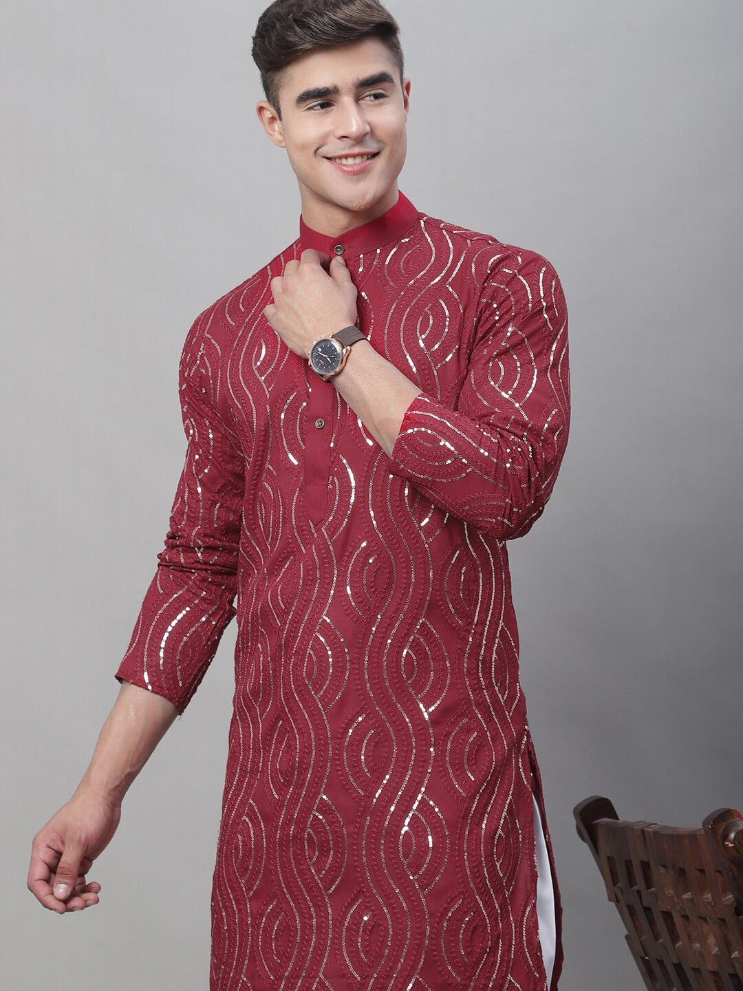 Sojanya Sequin Embroidered Pure Cotton Kurta with Churidar 