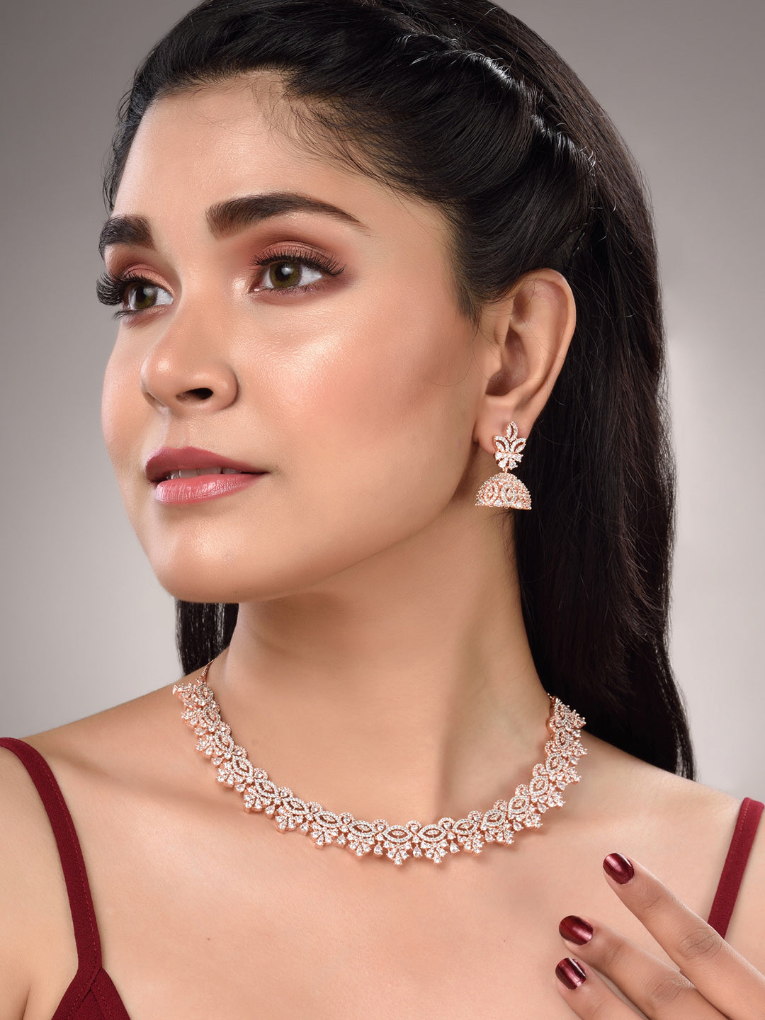 Saraf RS Jewellery Rose Gold-Plated & White AD & CZ-Studded Contemporary Jewellery Set - Grab2buy