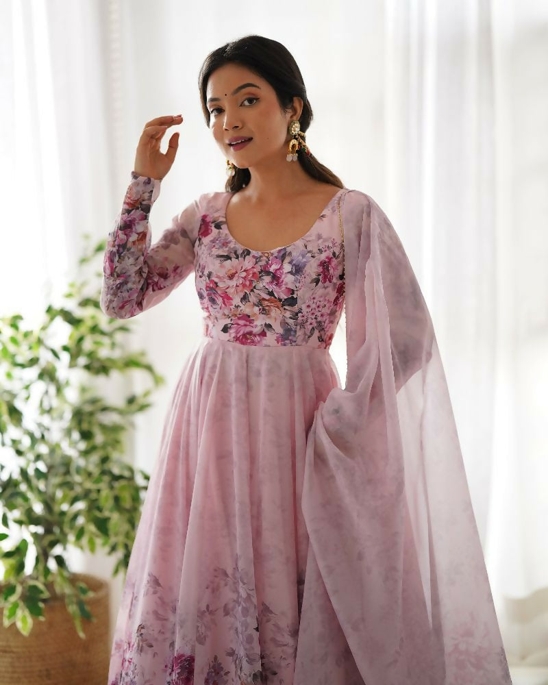 Joban Fashion Pink Kurta Set Organza Sequin Embroidery Work 
