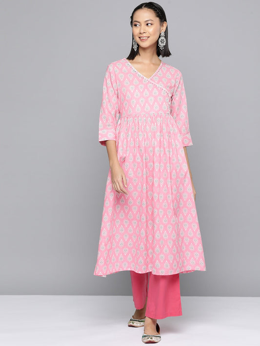 HERE&NOW Ethnic Motifs Printed Sequined Detail Angrakha Kurta