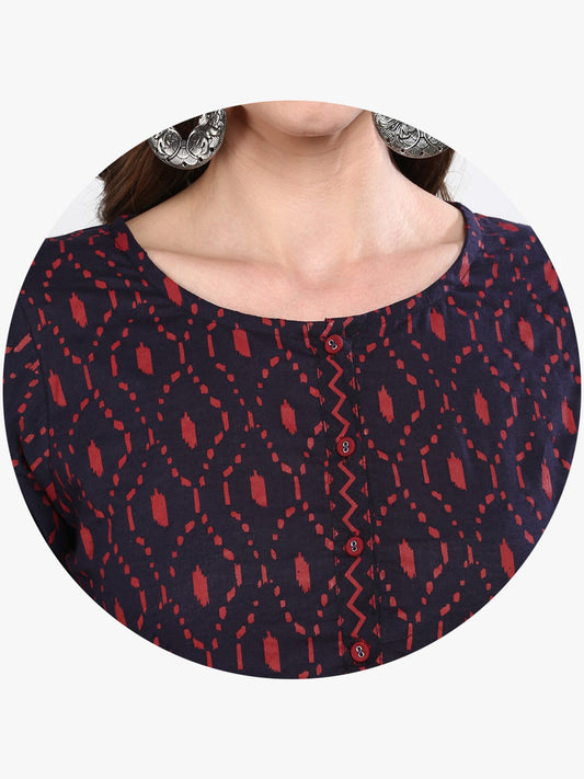 Sangria Women Blue Geometric Printed Straight Kurta - Grab2buy