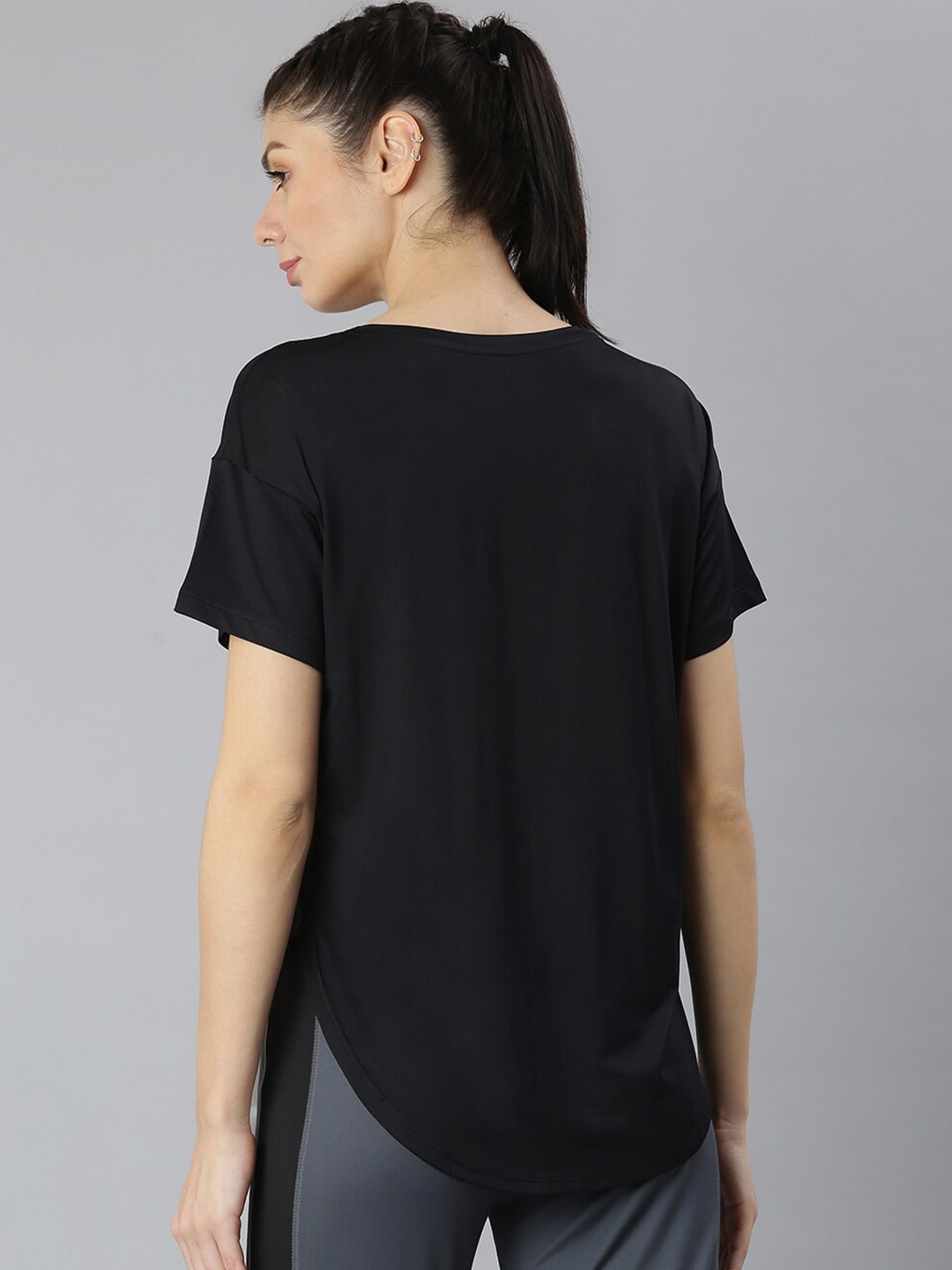 MKH Women Black Typography Printed Dri-FIT Sports T-shirt 