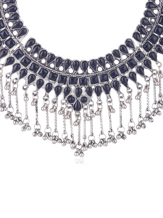 Cardinal Silver-Plated Black Stone Studded Jewellery Set - Grab2buy