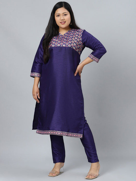 Sztori Plus Size Ethnic Motifs Printed Straight Kurta with Trousers