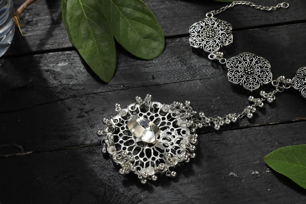 Mominos Fashion Kamal Johar Oxidised Silver-Plated Floral Bracelet 